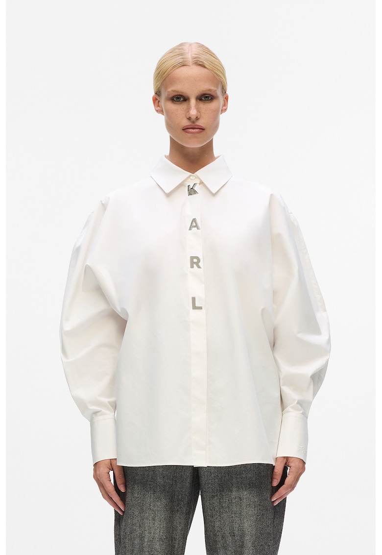 Camasa lejera cu maneci bufante si logo metalic - Alb murdar