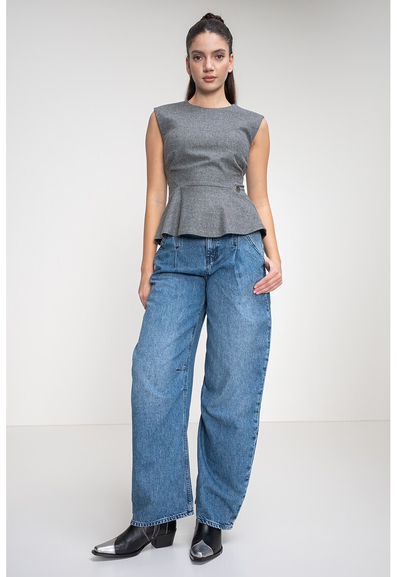 Top din amestec de lana cu croiala evazata - Gri melange