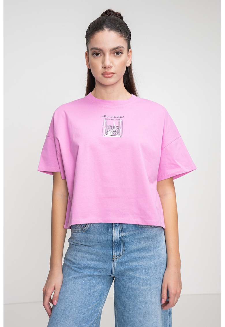 Tricou crop supradimensionat din bumbac organic - Roz