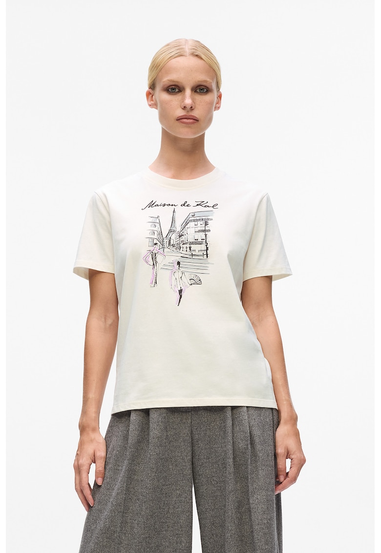 Tricou din bumbac organic cu imprimeu grafic - Negru/Lila/Alb optic