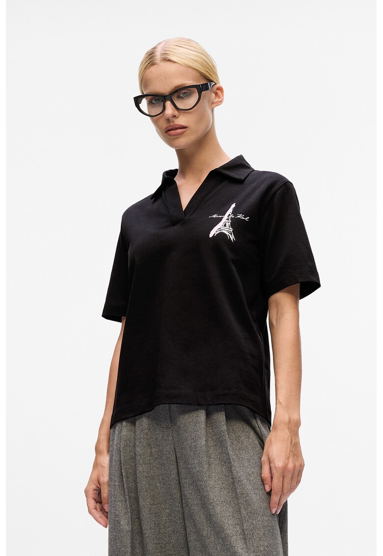 Tricou lejer polo - Alb/Negru