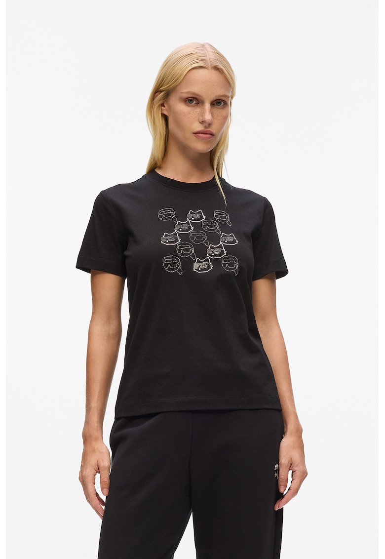 Tricou din bumbac organic cu strasuri - Negru