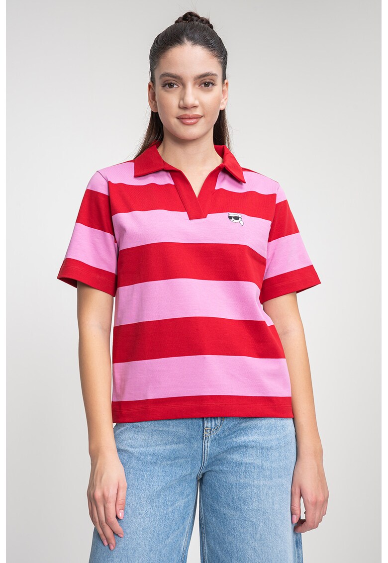 Tricou polo regular fit cu model in dungi - Rosu/Roz