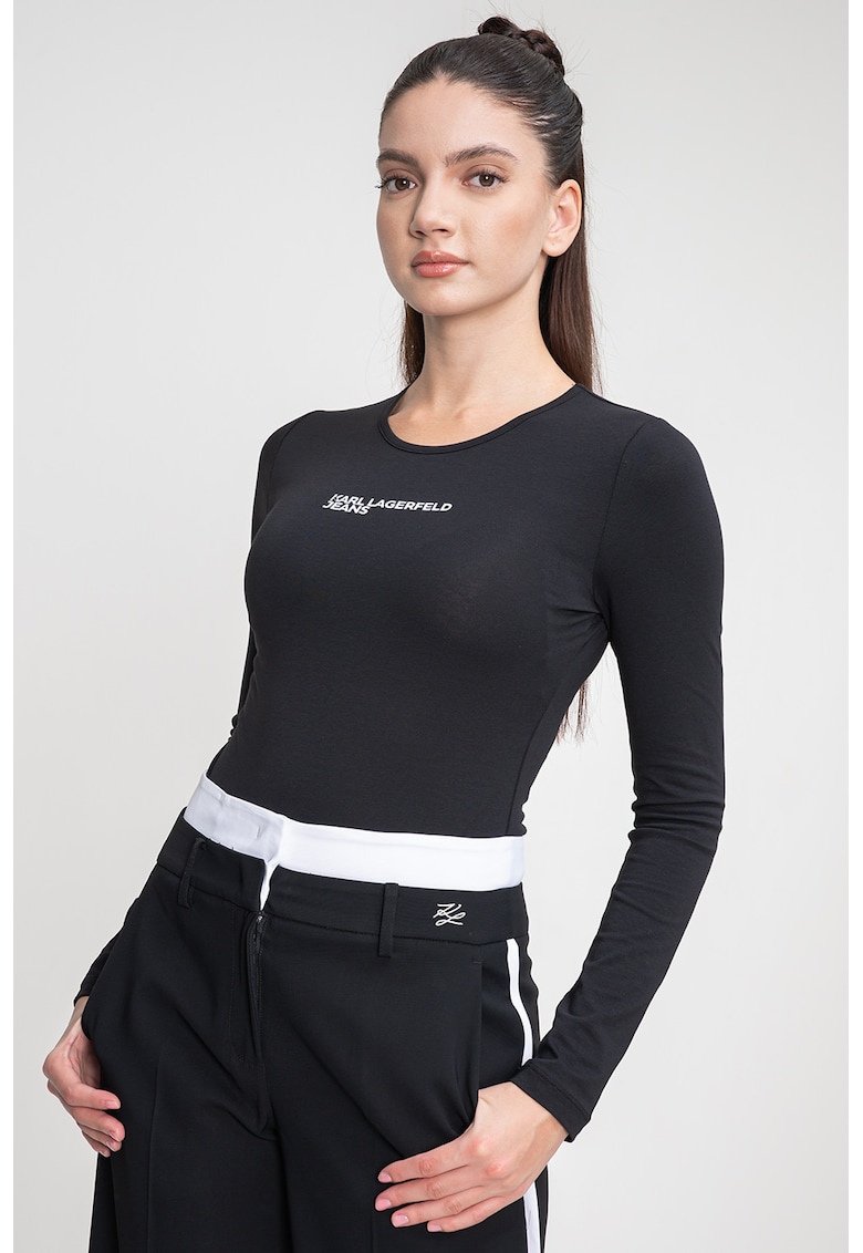 Body din amestec de bumbac organic cu imprimeu logo - Negru