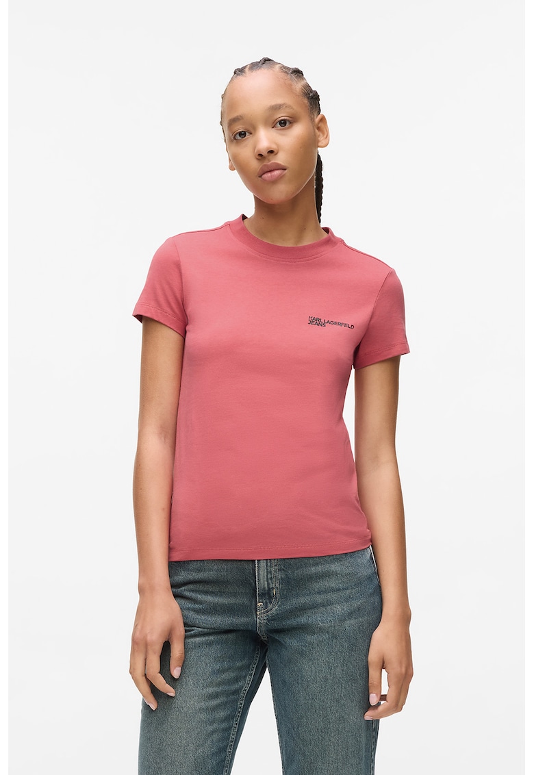 Tricou slim fit de bumbac organic cu imprimeu logo - Rosu