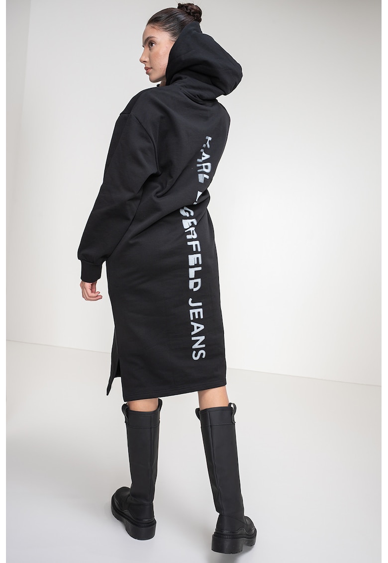 Rochie-hanorac din bumbac organic cu imprimeu logo pe partea din spate - Negru