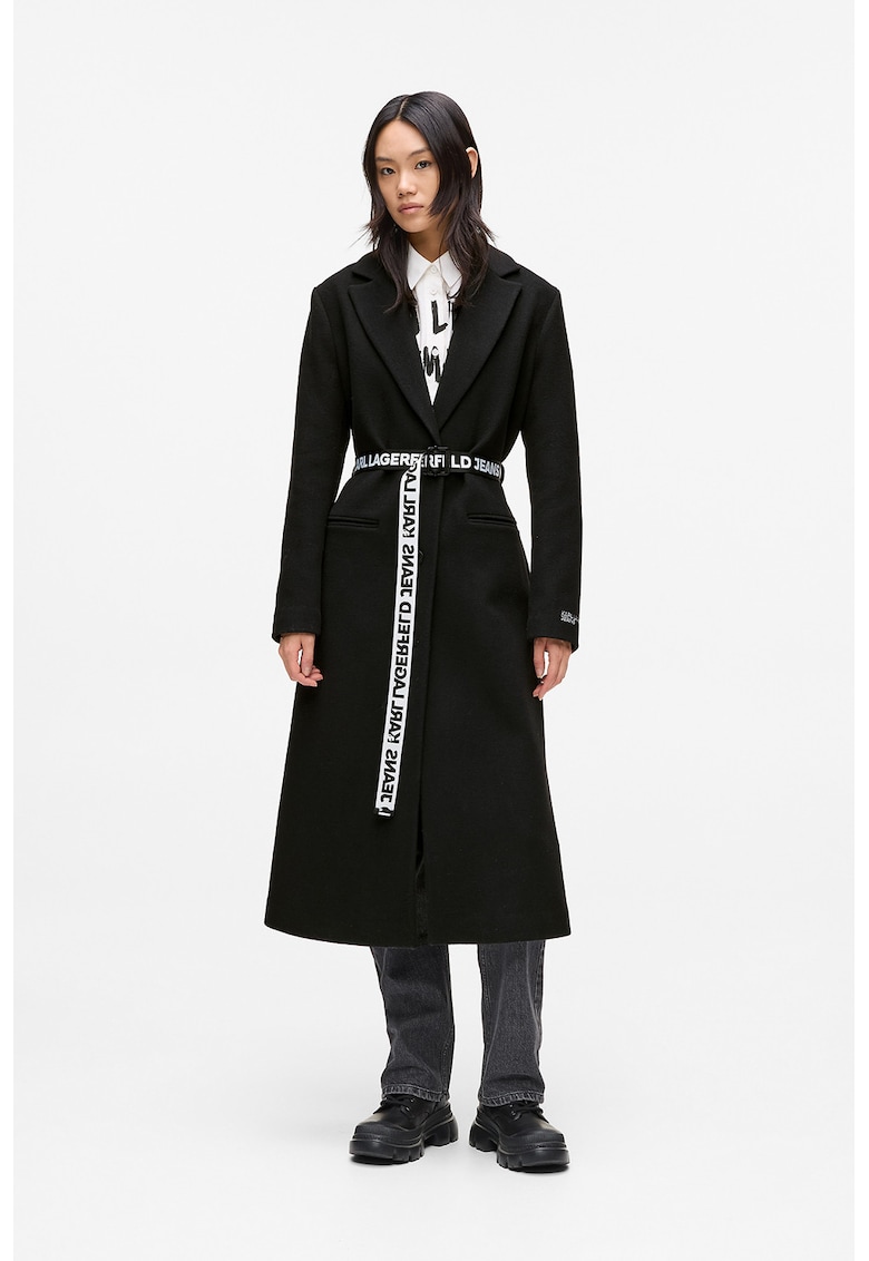 Palton din amestec de lana cu cordon cu logo