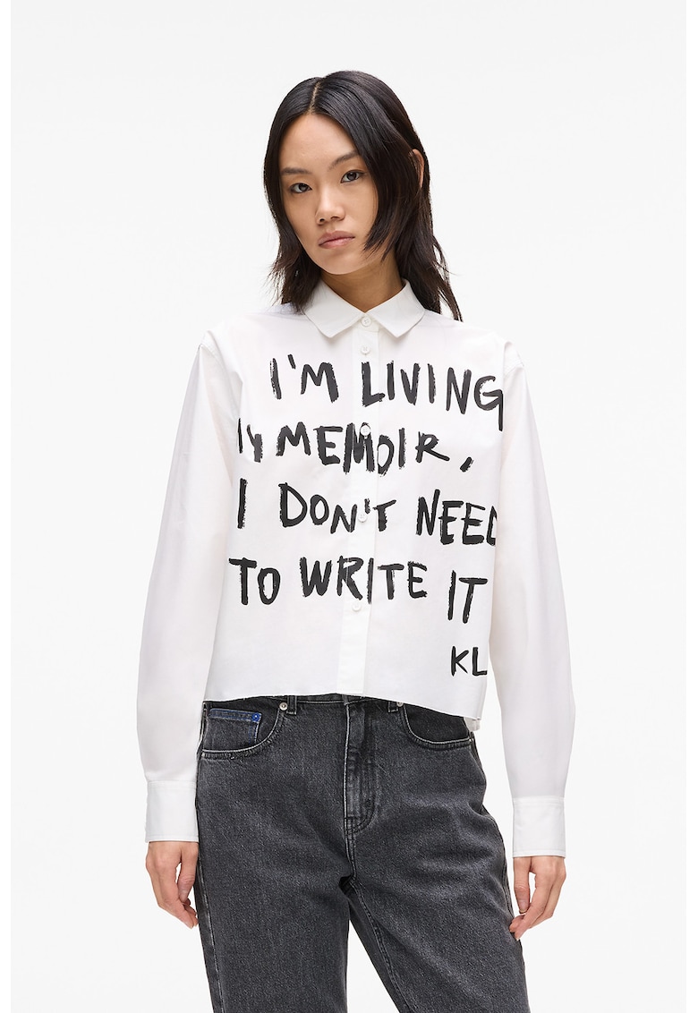 Camasa crop cu imprimeu text