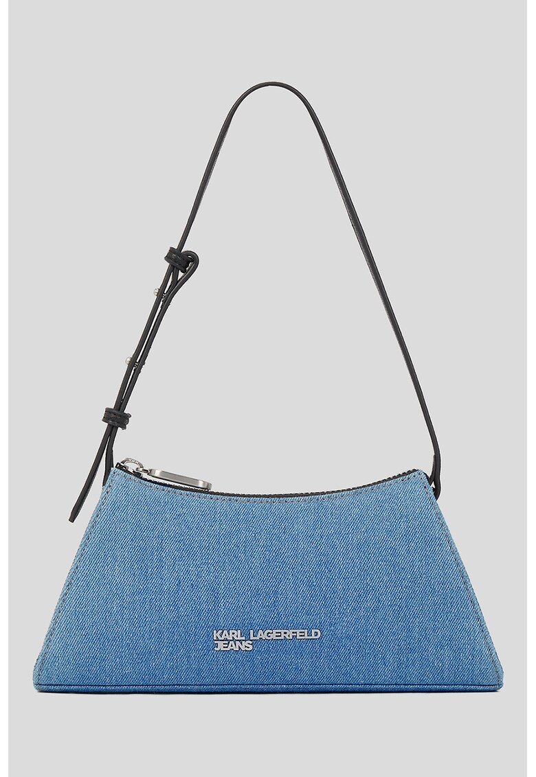 Geanta de denim cu bareta de umar si logo metalic Geanta de denim cu bareta de umar si logo metalic
