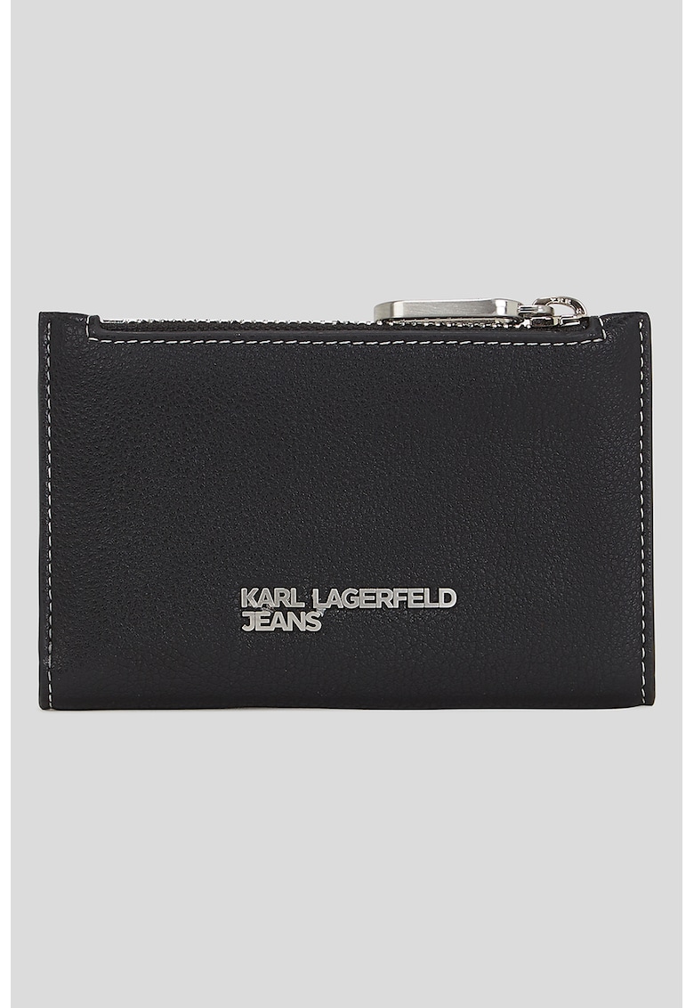 Portofel cu fermoar si logo metalic - Negru