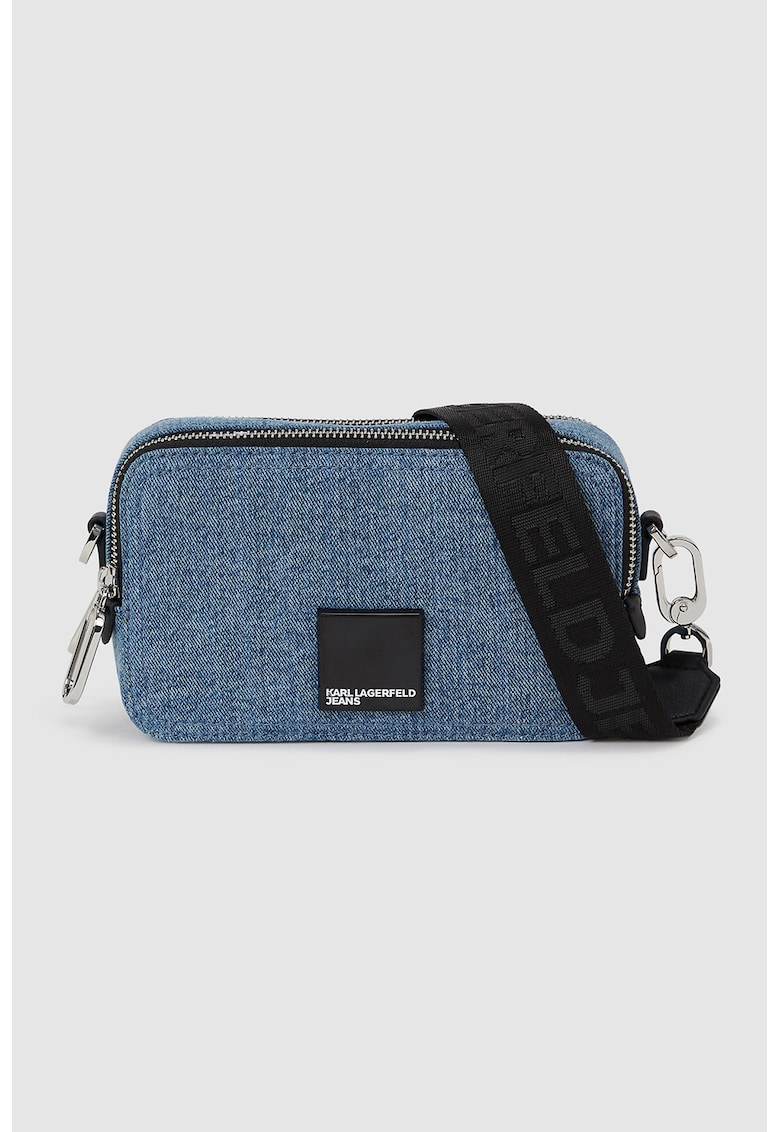 Geanta crossbody din denim cu doua compartimente Geanta crossbody din denim cu doua compartimente