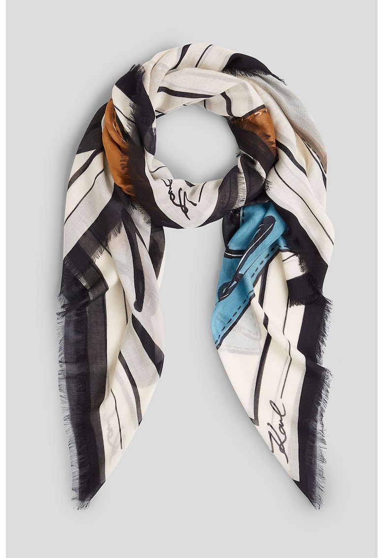 Esarfa din matase si modal cu model logo