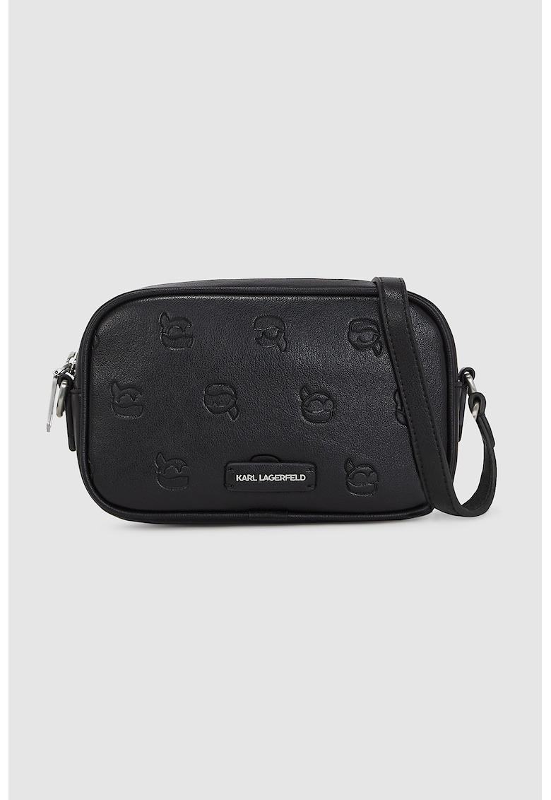Geanta crossbody cu model monograma si fermoar
