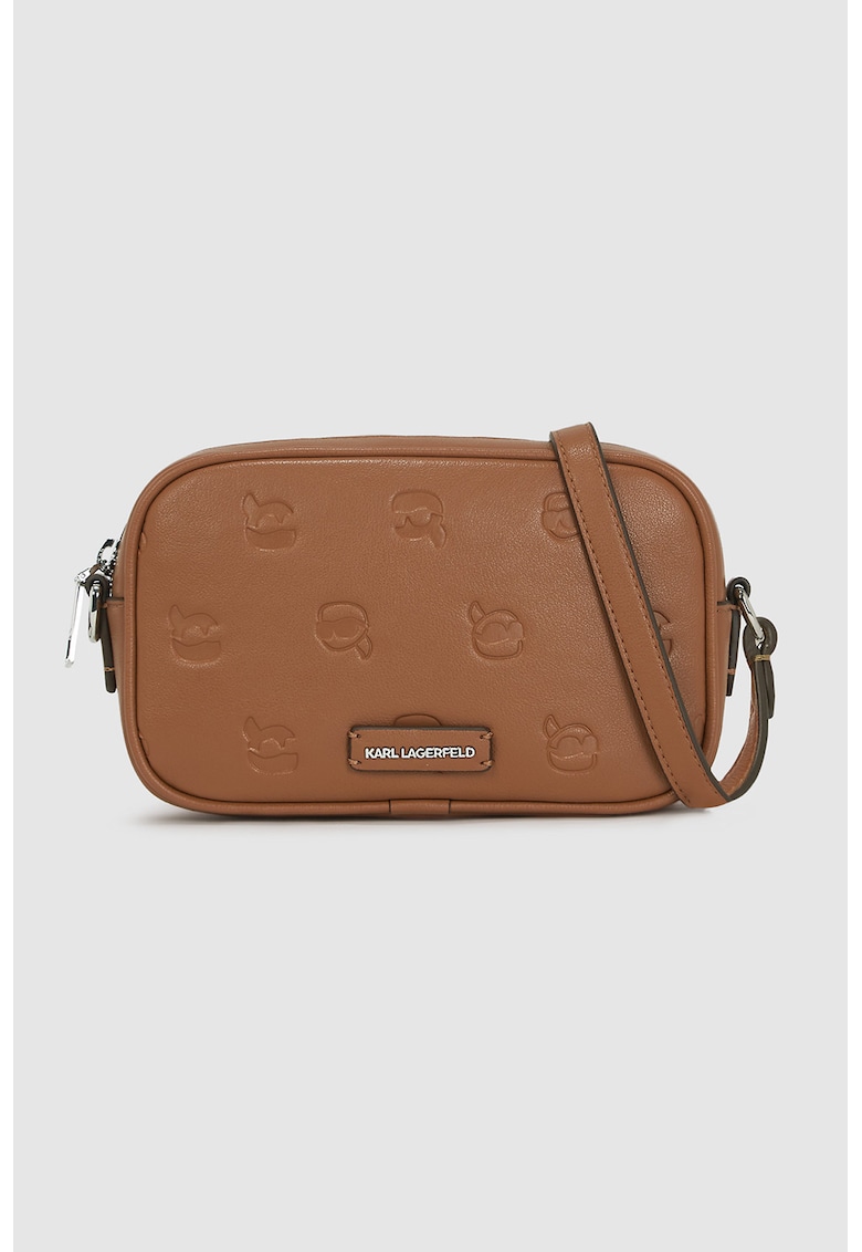 Geanta crossbody cu model monograma si fermoar