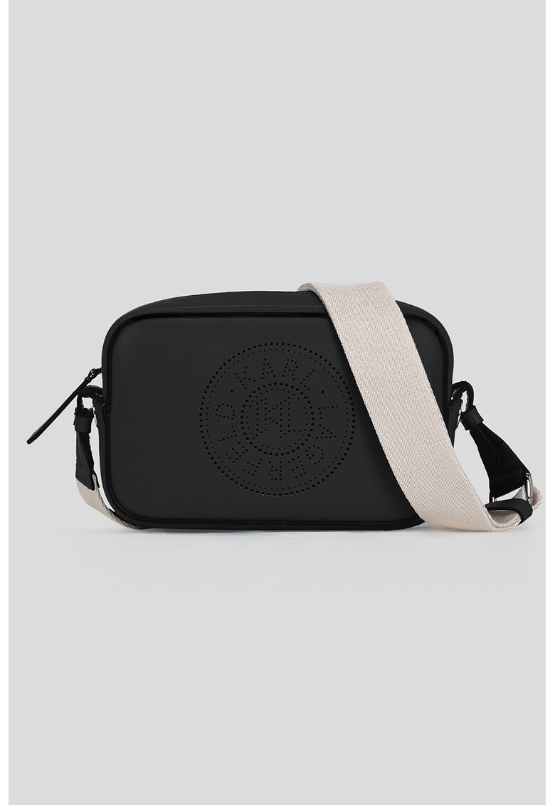 Geanta crossbody de piele cu logo - Alb fildes/Negru