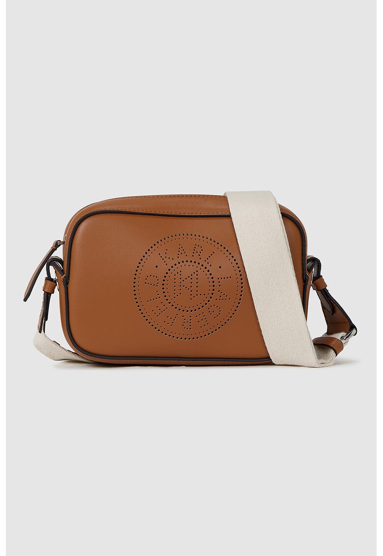 Geanta crossbody de piele cu logo - Caramel/Crem