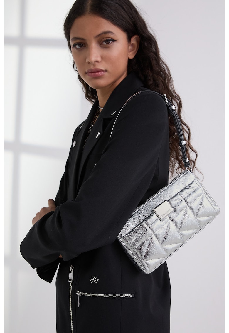 Geanta de piele cu bareta de umar si logo