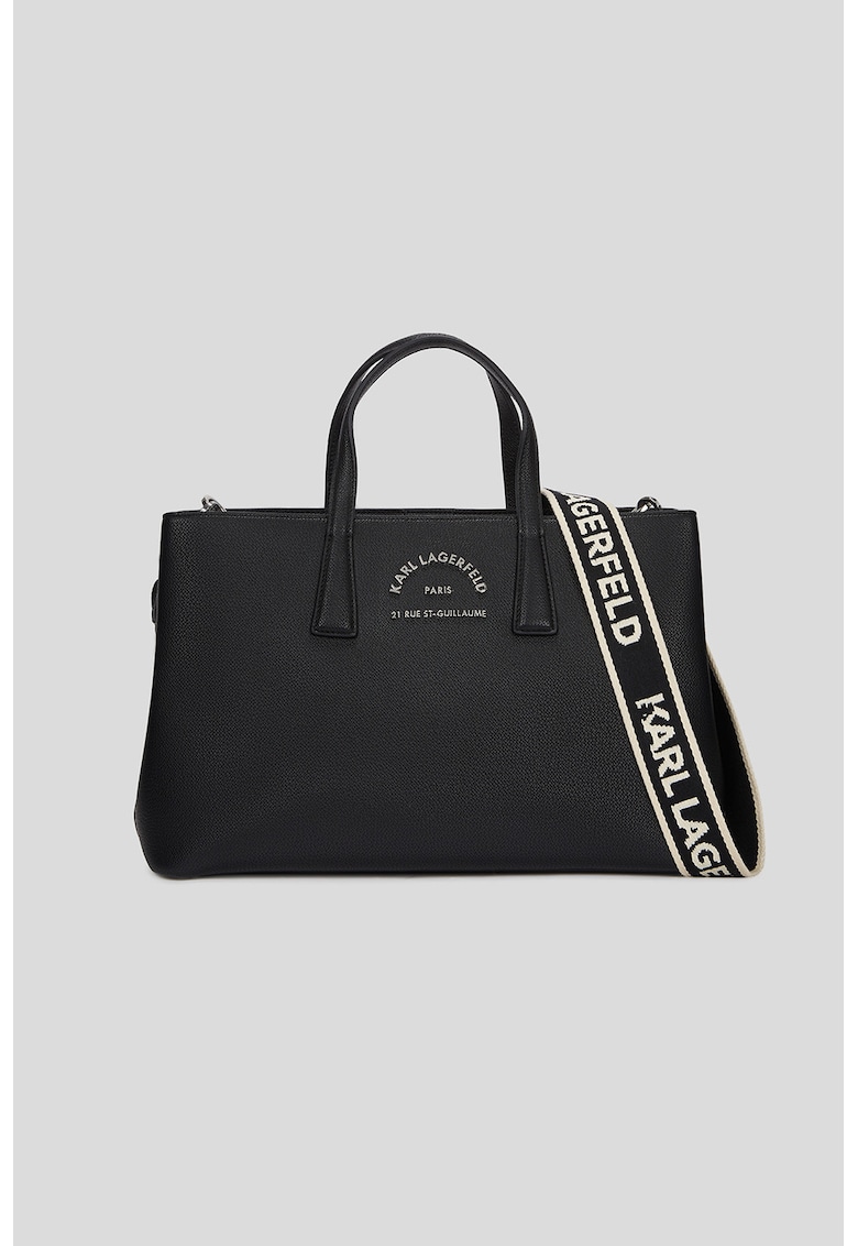 Geanta shopper de piele ecologica cu bareta detasabila cu logo