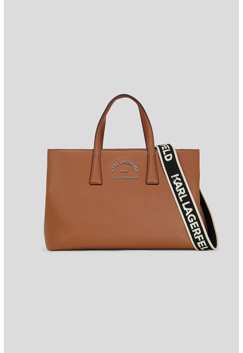 Geanta shopper de piele ecologica cu bareta detasabila cu logo