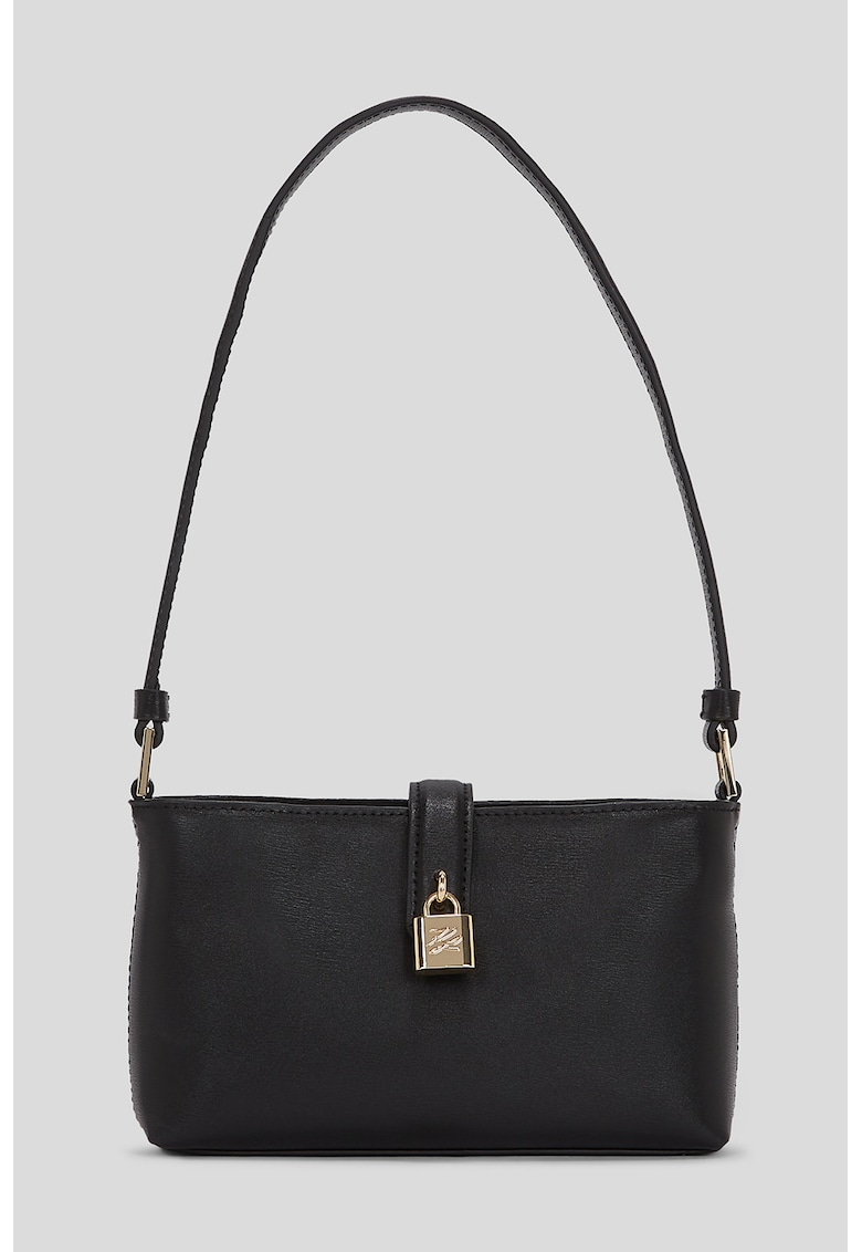 Geanta de piele cu bareta de umar si lacatel cu logo stantat - Negru
