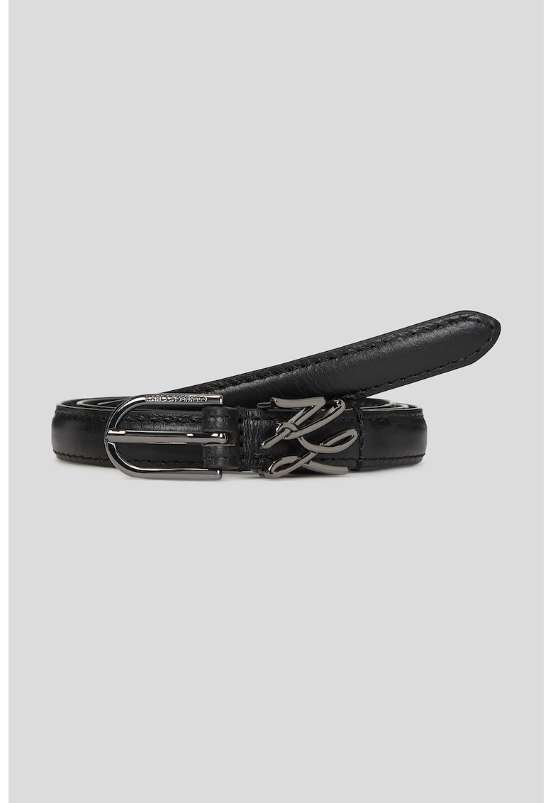 Curea de piele cu logo metalic - Negru