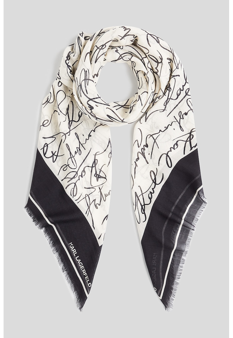 Esarfa din amestec de matase si modal cu model logo