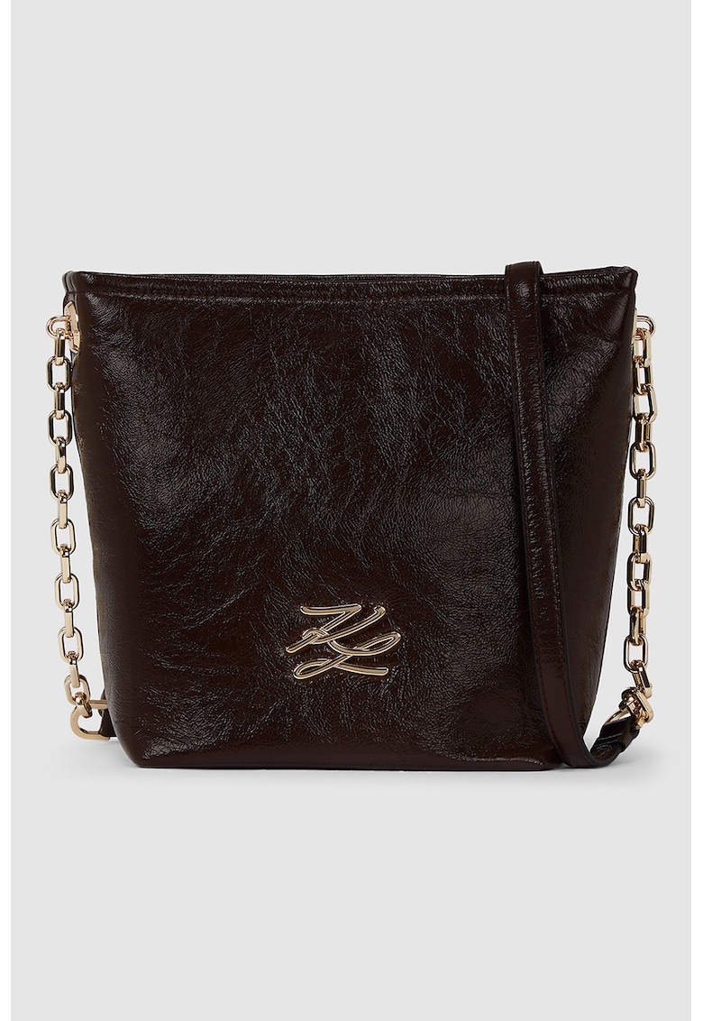 Geanta din piele cu bareta de umar si logo