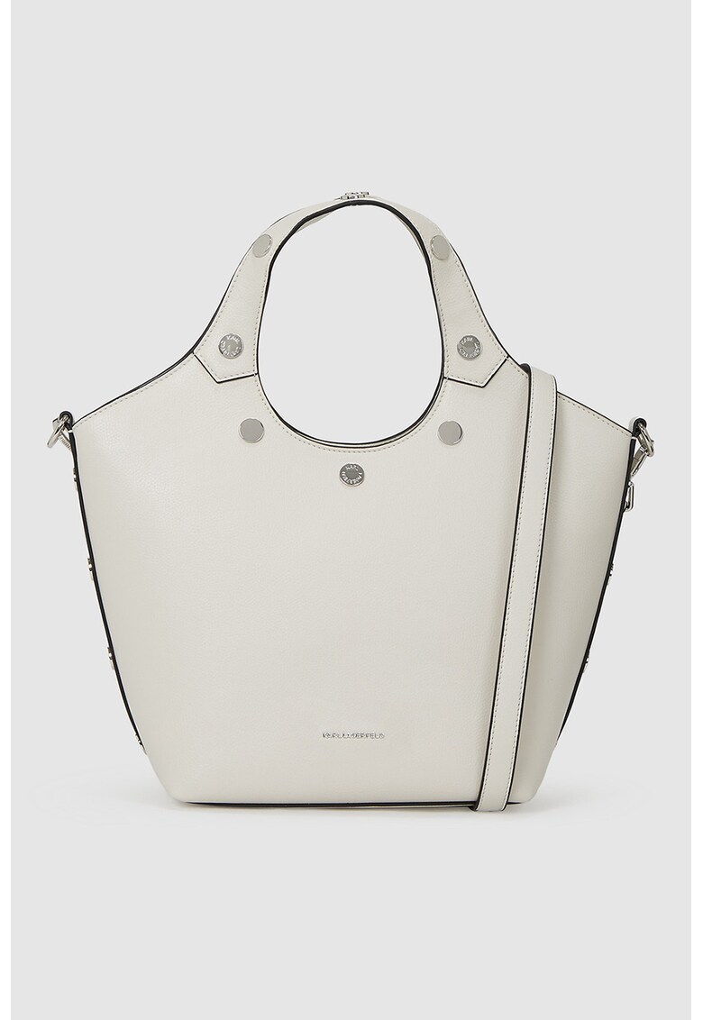 Geanta din piele ecologica cu bareta de umar si logo - Alb murdar