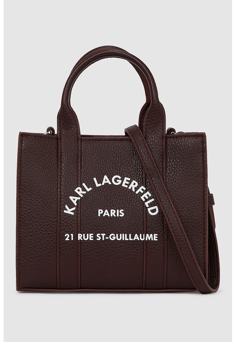 Geanta din piele ecologica cu bareta de umar si logo - Alb/Maro inchis