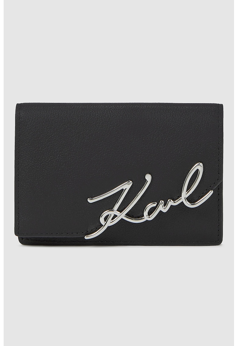Portofel din piele cu logo - Negru/Argintiu