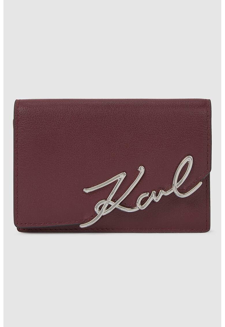 Portofel din piele cu logo - Visiniu