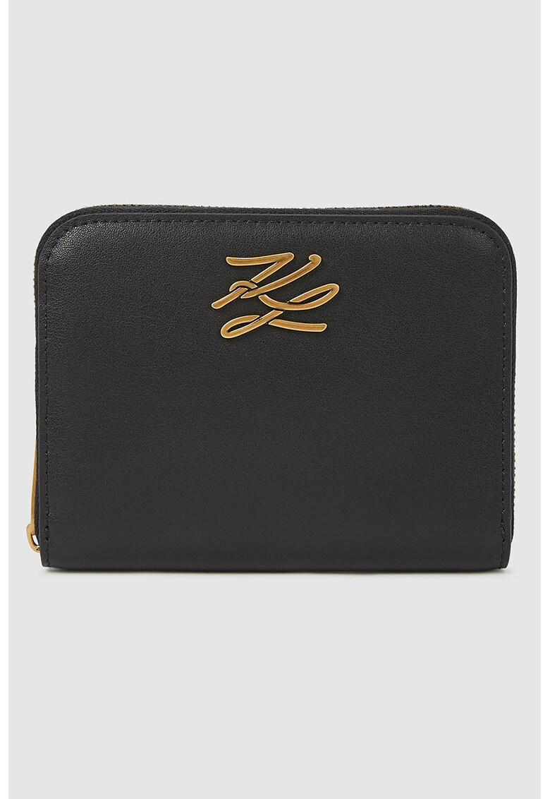 Portofel din piele cu logo si fermoar - Auriu/Negru