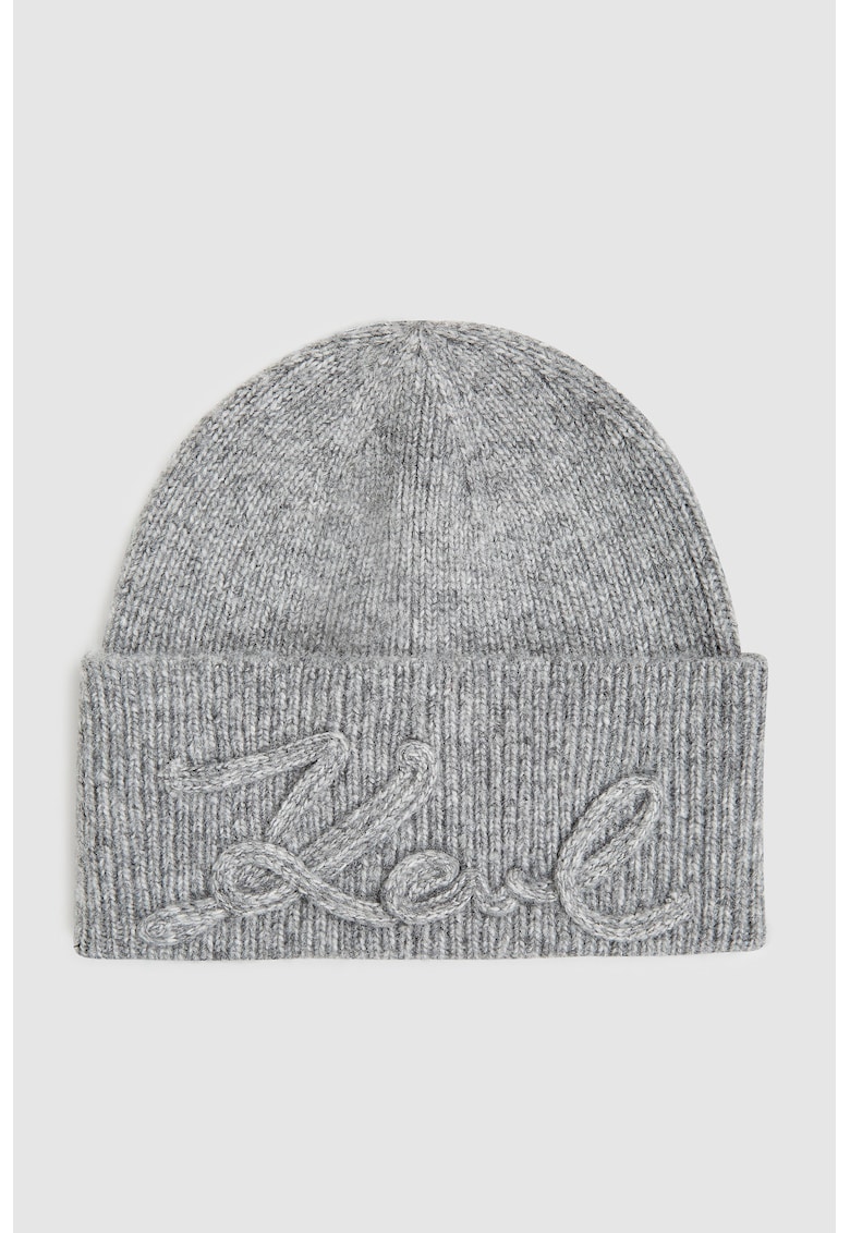 Caciula cu logo din tricot - Gri melange