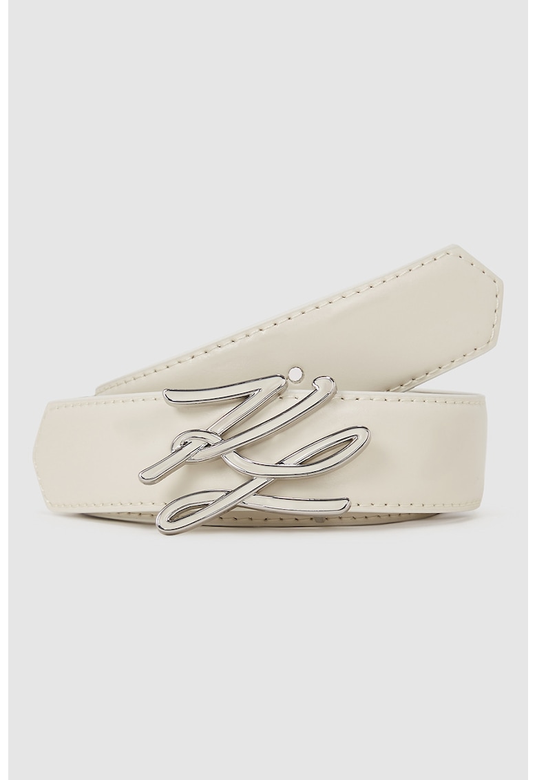 Curea de piele cu logo - Bej deschis