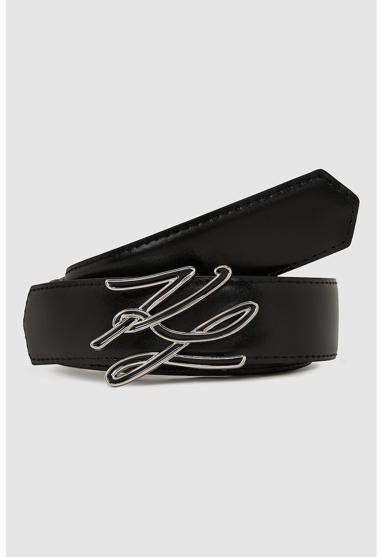 Curea de piele cu logo - Negru