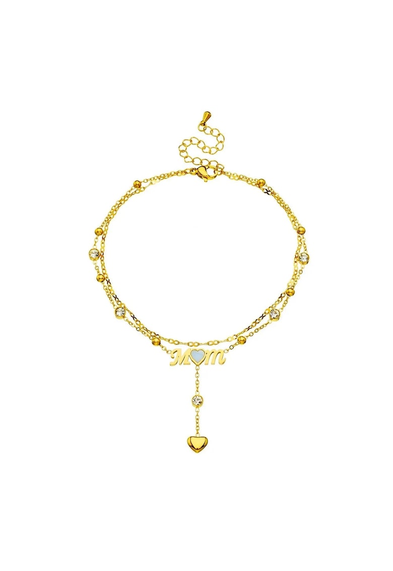 Bratara de picior - aurie - din otel inoxidabil - suflata cu aur 18k - cu inimioare si pietre - Aalia C4