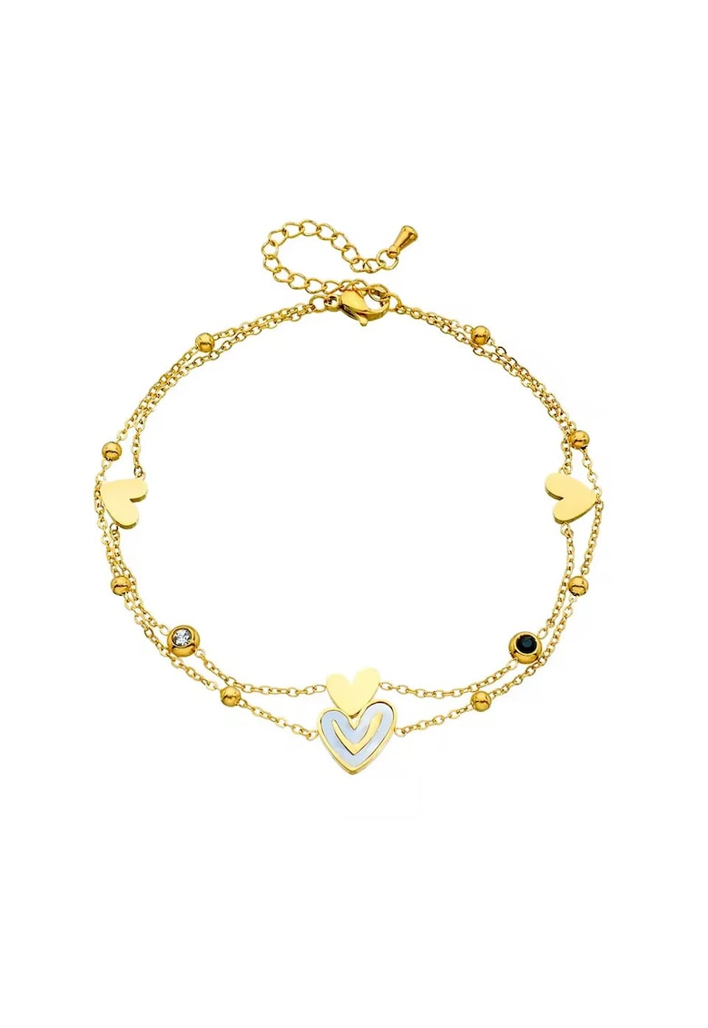 Bratara de picior - aurie - din otel inoxidabil - suflata cu aur 18k - cu inimioare si pietre - Abbygail C4