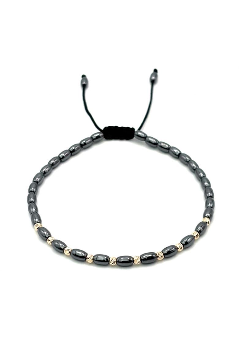 Bratara cu 10 bile din AUR 14K si Hematit - reglabila - barbat