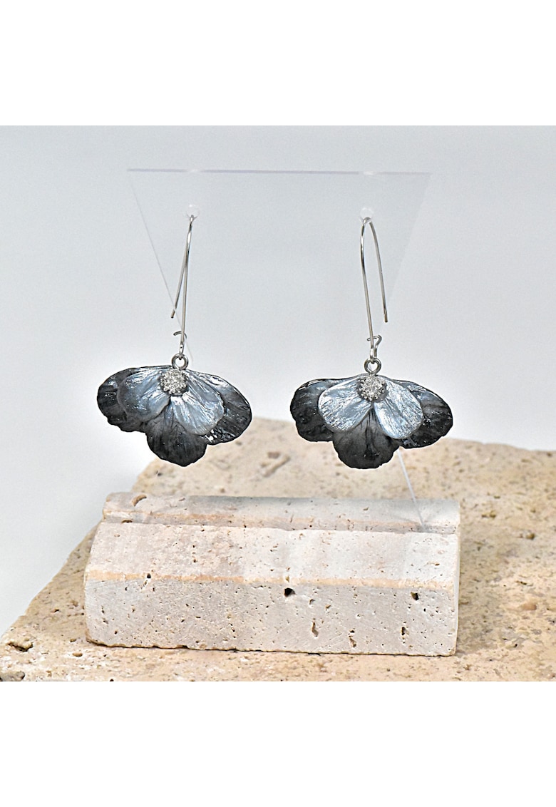 Cercei Milena - lut polimeric si rasina epoxidica - Negru/Argintiu