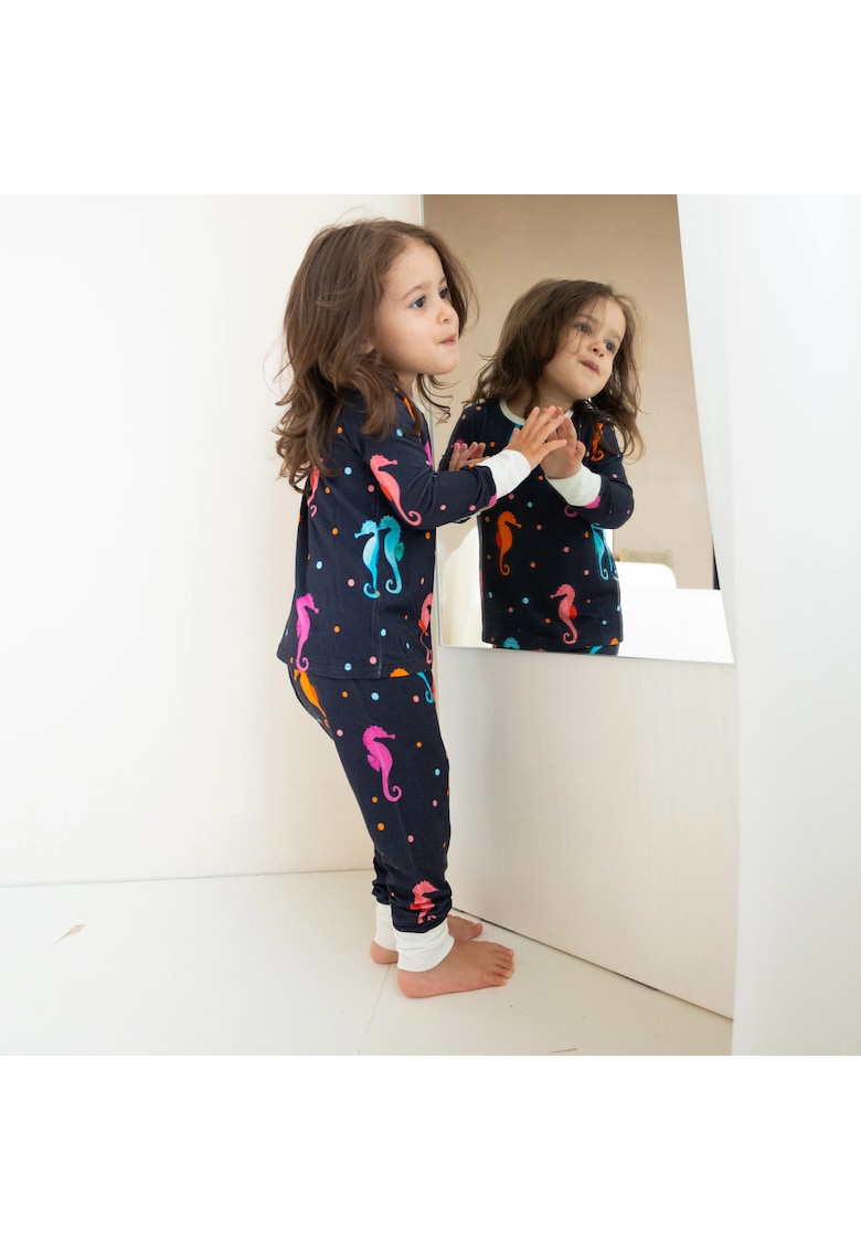 Pijamale 2 piese - material din bambus -  - SeaHorse - Bleumarin cu caluti de mare Multicolori - pentru fetite - 92-100 (2-3 ani) - Seahorse