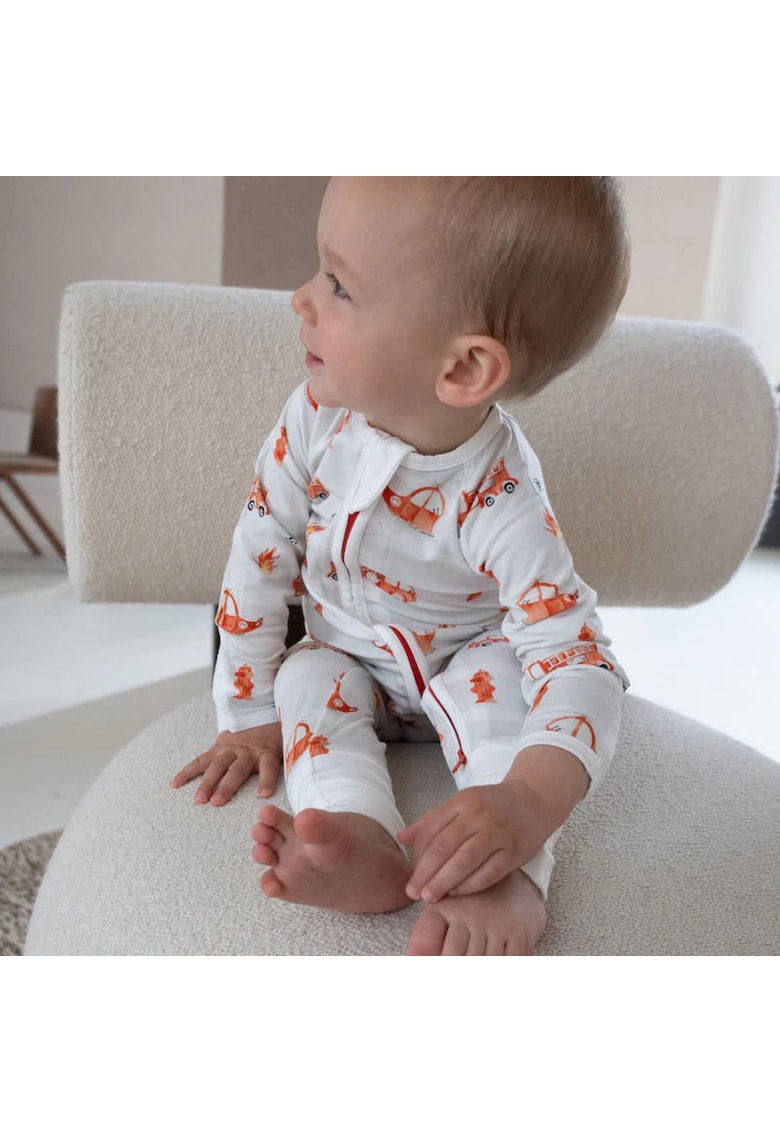 Pijamale lungi din bambus cu fermoar reversibil -  - FireTruck - Alb cu Portocaliu - pentru baieti Pijamale lungi din bambus cu fermoar reversibil -  - FireTruck - Alb cu Portocaliu - pentru baieti