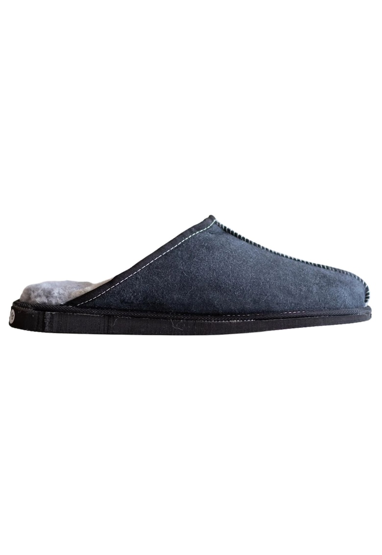 Papuci barbati  lana naturala - piele - albastru - talpa din cauciuc - set de interior-exterior -