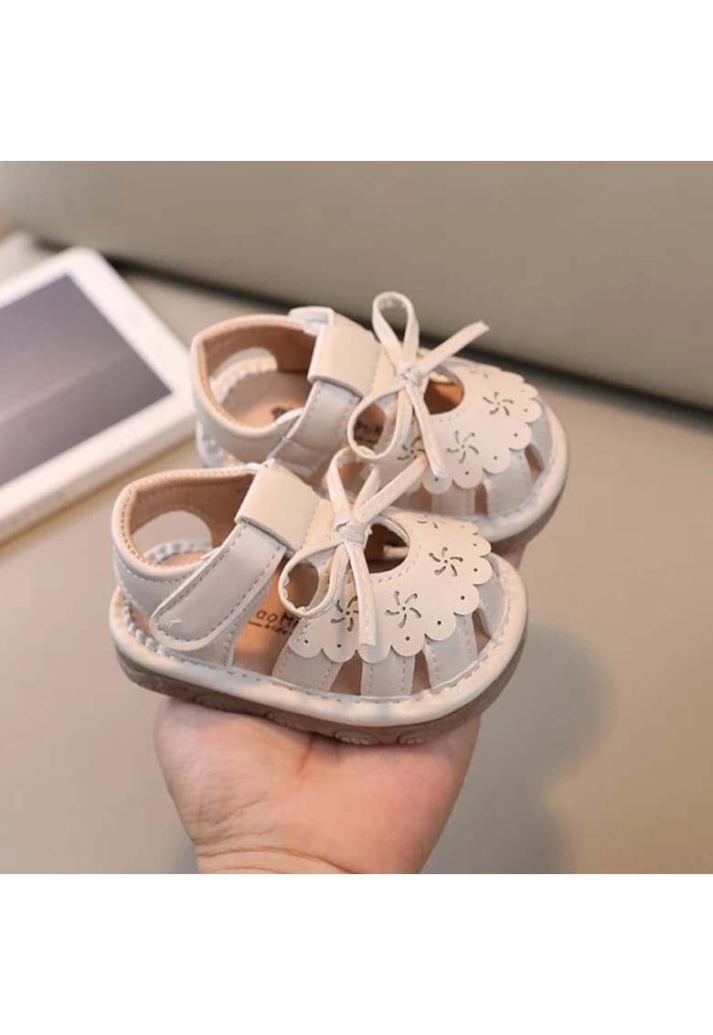Sandale Cu Piuitoare - Model Decupat - Piele ecologica - Velcro - Fete - Ivoire -