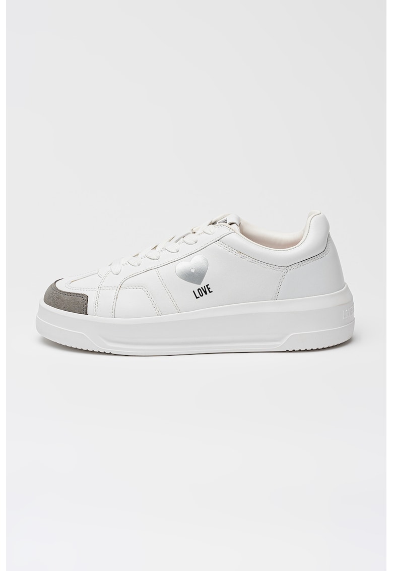 Pantofi sport low-cut de piele cu logo - Gri deschis/Alb murdar