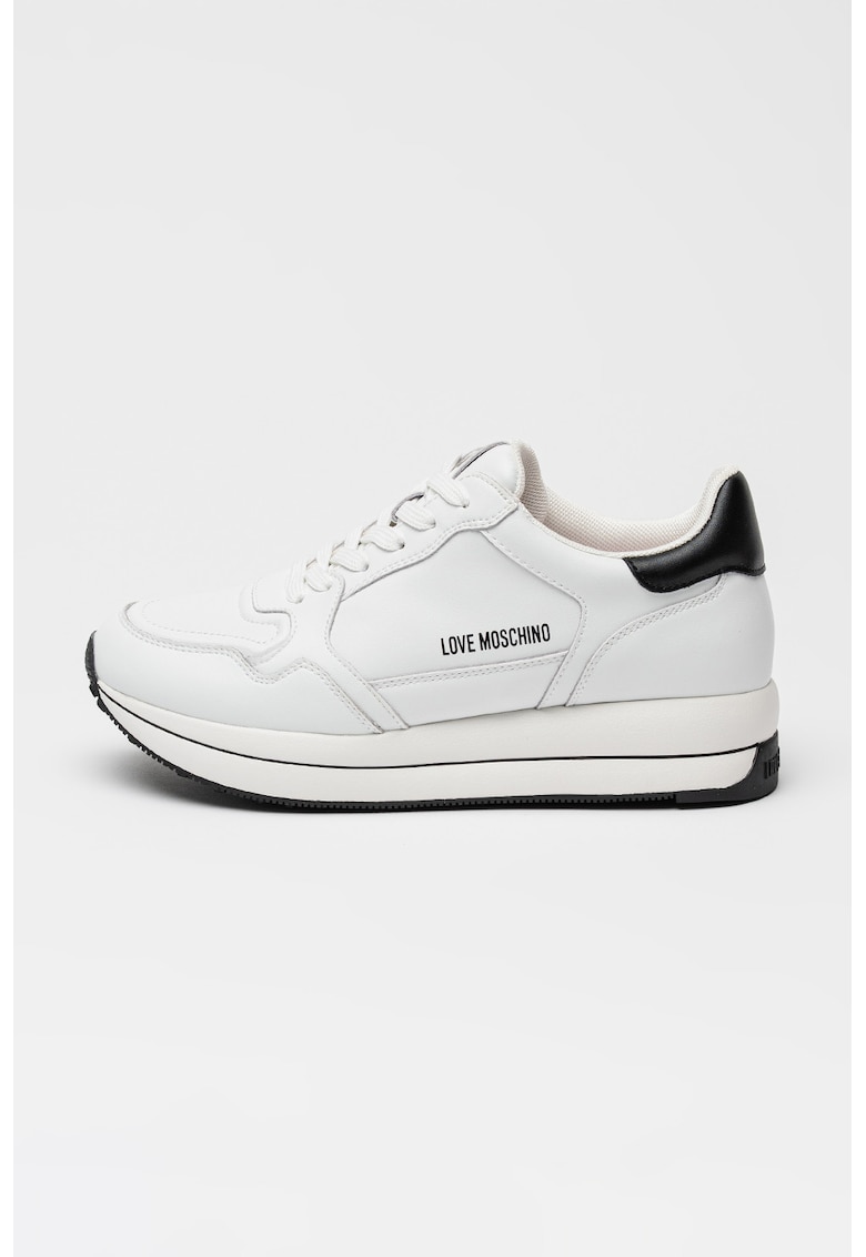 Pantofi sport wedge de piele - Negru/Alb optic