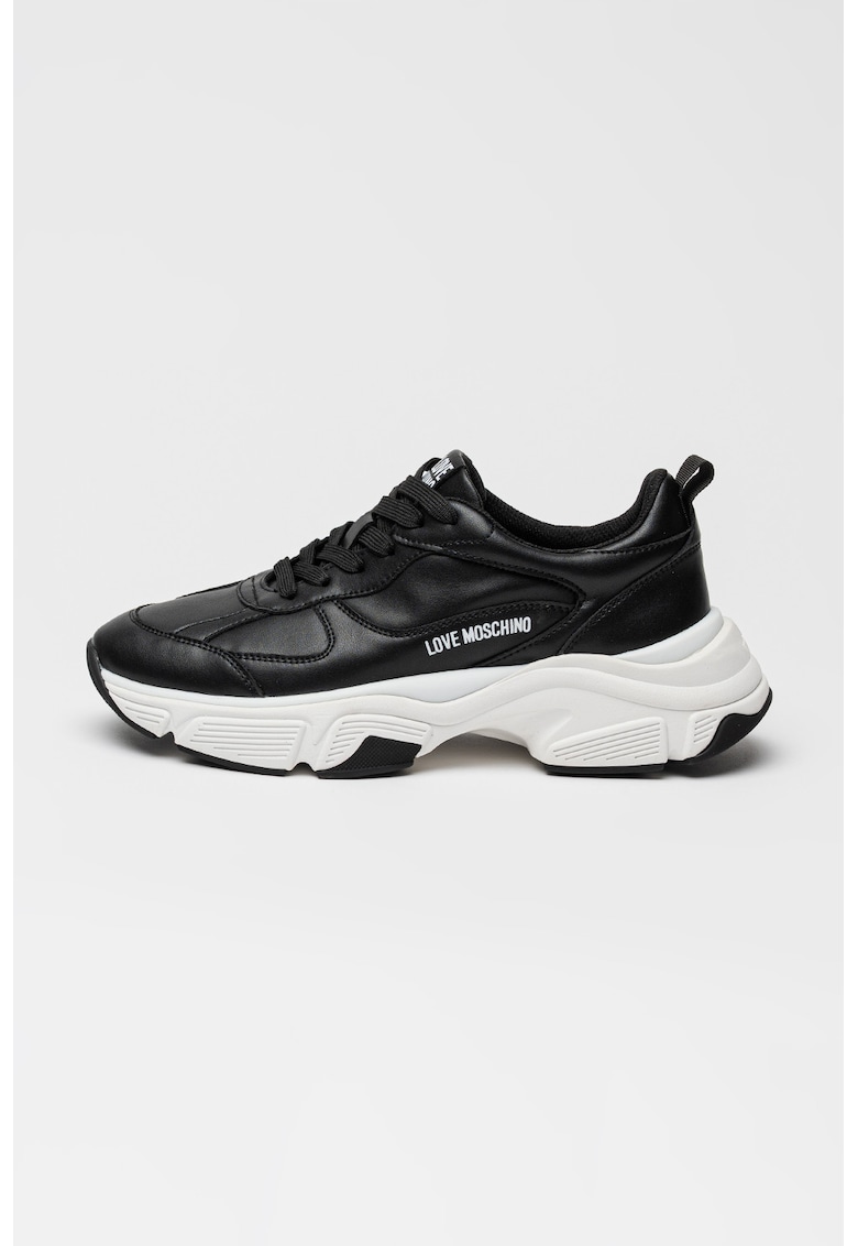 Pantofi sport masivi de piele cu logo - Negru