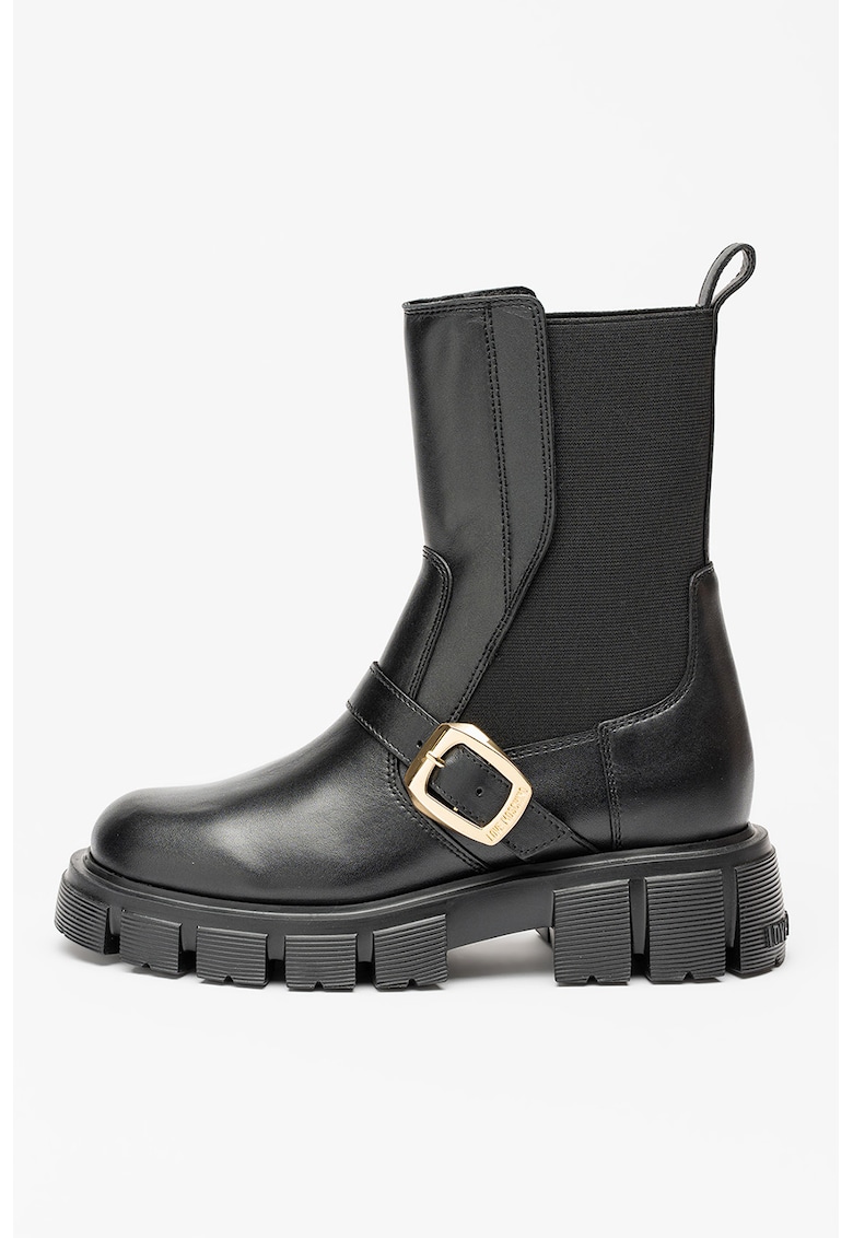 Ghete din piele cu segmente elasctice - Negru