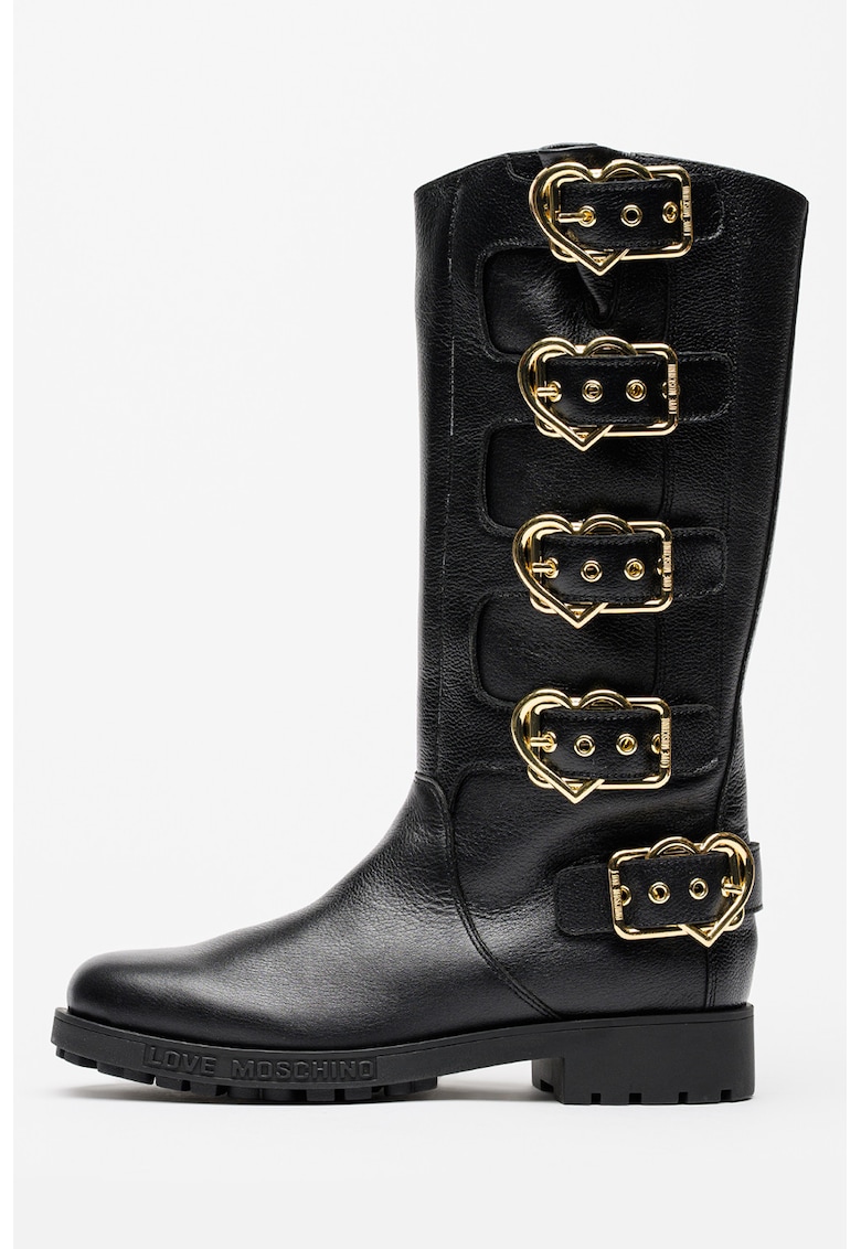 Cizme medii din piele cu catarame