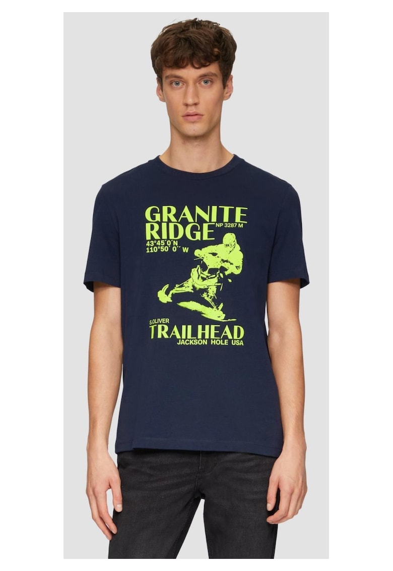 Tricou barbati Bleumarin inchis cu imprimeu frontal