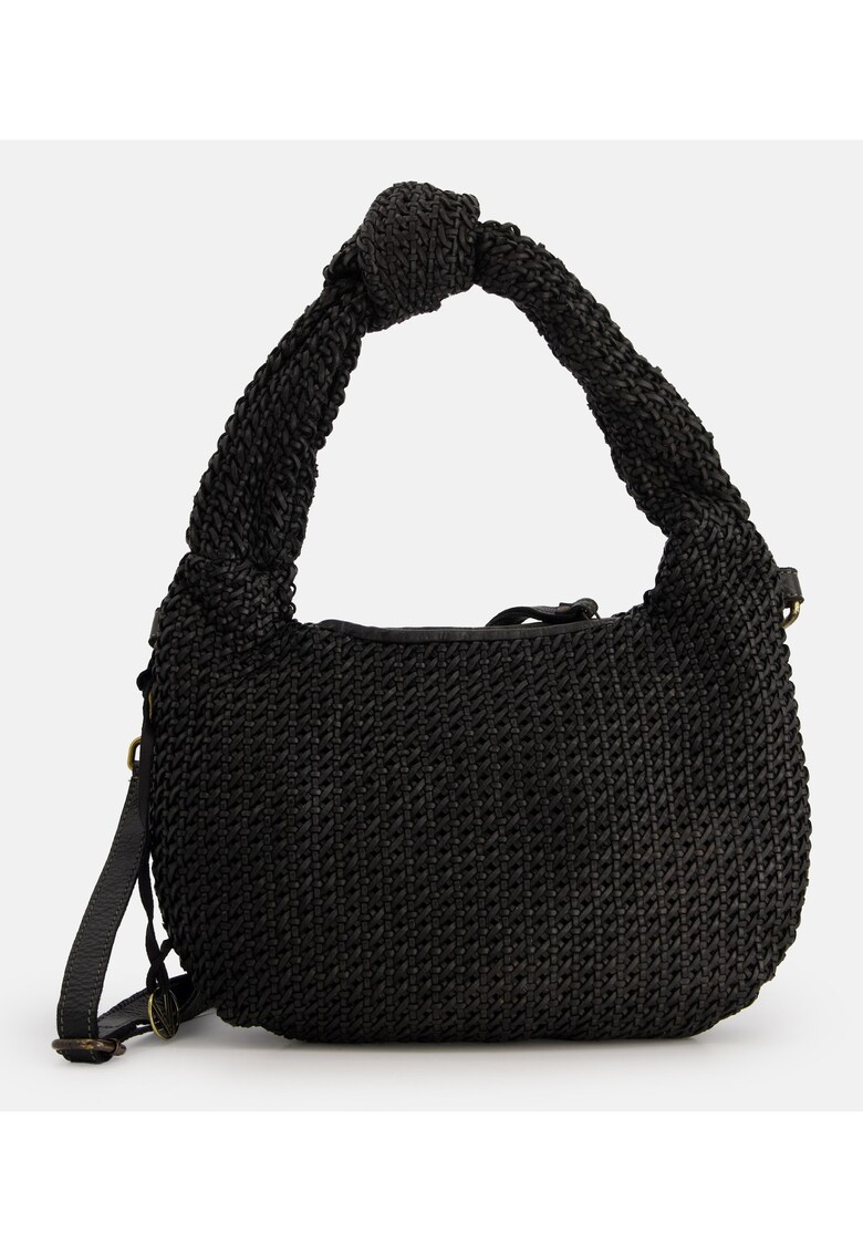 Geanta dama crossbody - piele naturala - neagra - 2 compartimente - 34x23x9cm